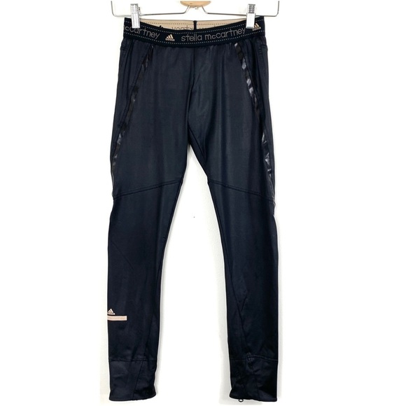 STELLA Mccartney Adidas Spell out Waist Ankle zip Running tights in Shiny Black - Picture 2 of 10